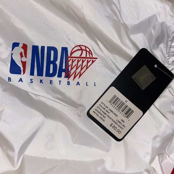 NBA‎ Mens Hooded Windbreaker Jacket White Blue Red Size Medium Full Zip - Picture 2 of 10